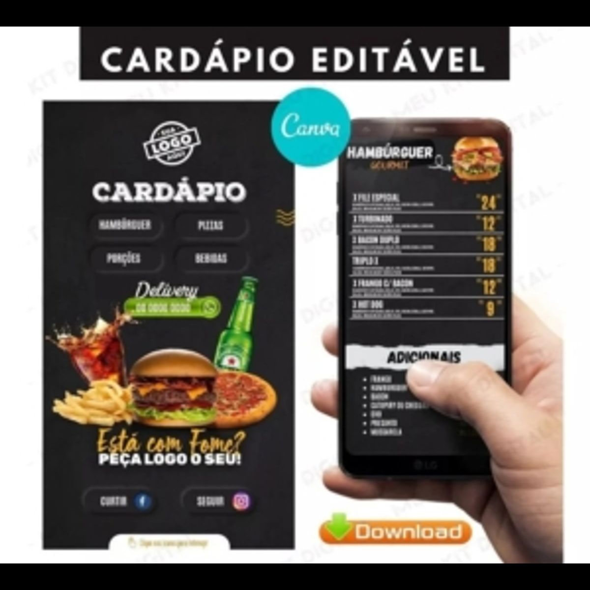 Cardápio Digital Lanchonete Pizzaria Editável no Celular